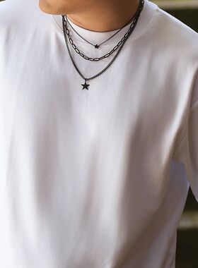 Trendy Star Charm Necklace for Men Multilayer Pendant Choker