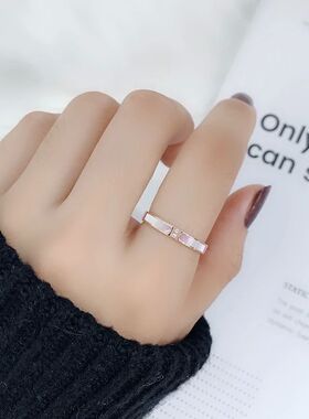 Fashion Pink Shell Zirconia Ring Couple Rose Gold Color Woma
