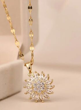 Double-layer Rotatable Sunflower Necklaces For Women Girl Ch