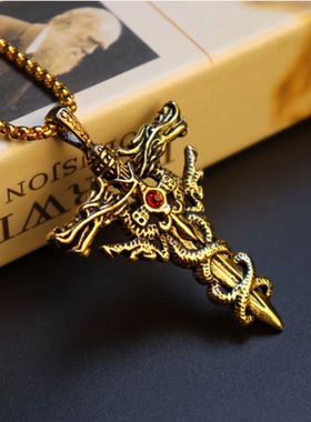 Punk Fashion Titanium Steel Necklace for Men Alloy Double Dr