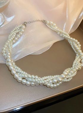 Korean Style Twining Pearl Choker Necklaces for Women Geomet