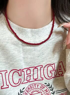 Fashionable Red Bead Double Layered Collarbone Chain Rotatin