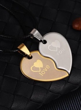 Fashion Stainless Steel Heart Puzzle Lock Key Pendant Couple