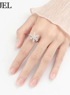 Spinning Snowflake Charm Anxiety Rings for Women Luxury Crys