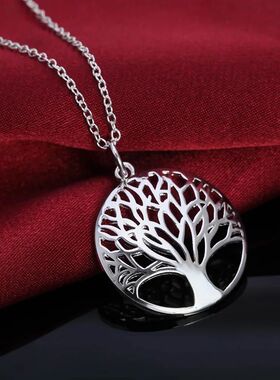 sterling Silver Charm Round tree Pendant Necklace For Women