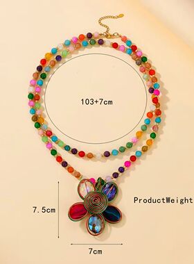 Bohemian style glass petal vintage necklace handmade pendant