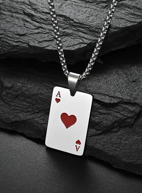 2Pc Set Hip Hop Statement Stainless Steel Poker Card Ace of