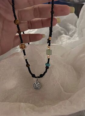 Ping An Lock Handmade Bone Chain with Retro Beaded Design Fe