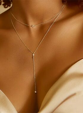 Vintage Gold Color Double Layered Necklace for Women Simple