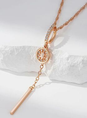 Tassel Hollow Pendant Natural Zircon 585 Gold Color Necklace