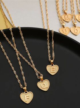 Gold Color Letter Heart Pendant Necklace for Women Punk Vint
