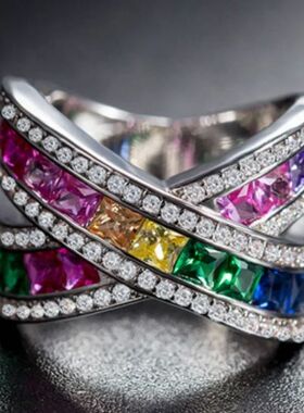 Colorful Cubic Zirconia Ring for Women Elegant Bridal Weddin