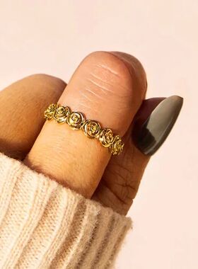 Gorgeous Gold Color Rose Flowers Promise Rings for Women Wed