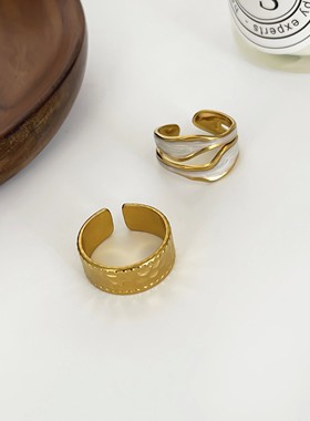 Trendy Retro Double Enamel White Opening Rings for Women Sta