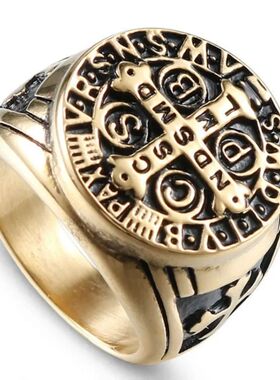 Simple Vintage Catholic Cross Ring Exorcism Church Men Punk