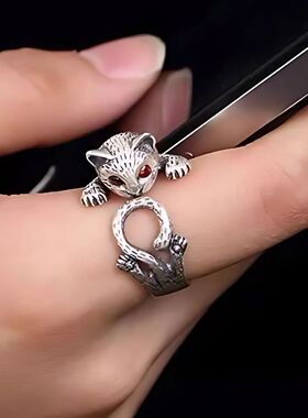 Silver Color Cat Rings for Women Men Fashion Geometric Handm