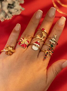 New 8Pcs/Set Santa Claus Reindeer Christmas Tree Rings Set f