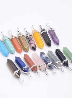 Natural Stone Crystal Hexagonal Point Pendants Necklaces Ame