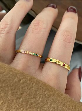 INS Stainless Steel Rainbow Color Cubic Zircon Stone Finger