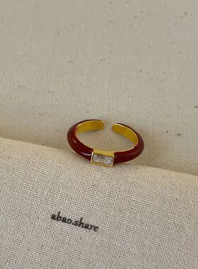 Y2K Vintage Red Drip Oil Bow Rings for Women Girls Cool Swee