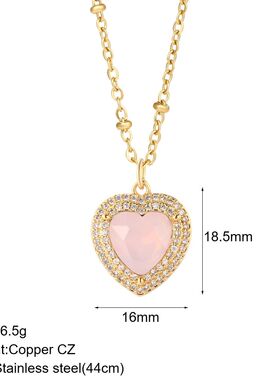 Fashion Enamel Pink Heart Pendant Necklace for Women Romanti