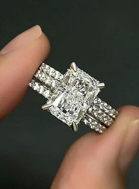 3Pcs Set Rings Luxury Geometric Rectangular Cubic Zirconia W