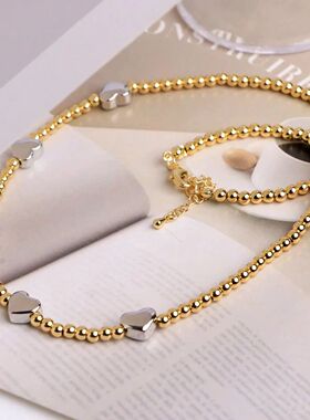 Y2k Stainless Steel Heart Pendant Bead OT Clasp Necklace For