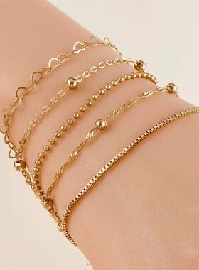 Minimalist 5-Pc Hollow Bead Bracelet With Fine Chain Set Wom