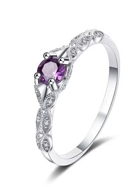 Silver light luxury style amethyst zircon women's ring Europ
