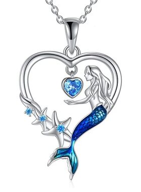 Luxury Female Crystal Blue Zircon Stone Heart Mermaid Pendan
