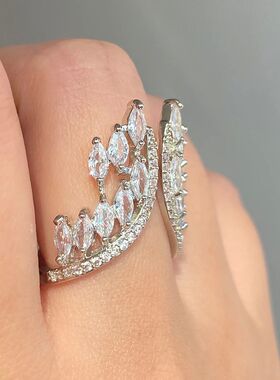 Trendy Wing Shape Open Rings for Women Geometric Cubic Zirco