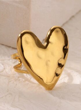 Sweet Heart Open Rings For Women Trend Gold Color Stainless