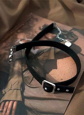 Black Leather Clavicle Chain Collar Vintage Thin PU Choker N