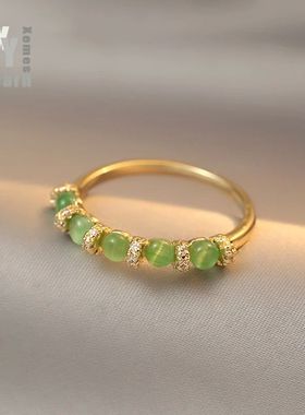 Lady's Elegant Green Opals Zircon Gold Color Rings For Woman