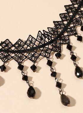 1 Px Ladies Gorgeous Black Lace Crystal Color Flower Necklac