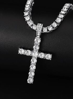 Men Women Hip Hop Cross Pendant Necklace With 4mm Zircon Ten