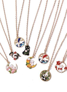 Cute Animal Dargon Cat Rabbit Panda Koi Chain Long Necklace