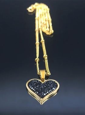 Stainless Steel Black Crystal Heart Necklaces Charm Women Go