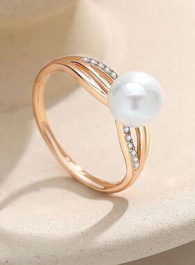 Luxury Big Pearl Natural Zircon Ring For Women 585 Rose Gold