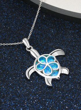 Bohemia Cute Turtle Pendant Necklace For Women Inlay Blue Im