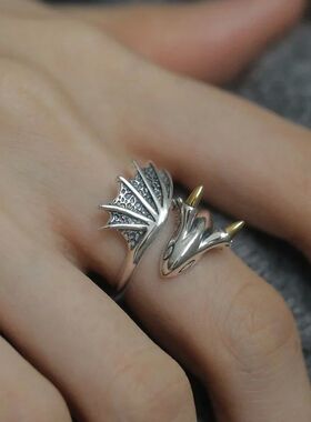 Men Women Vintage Little Flying Dragon Cuff Finger Rings Ret