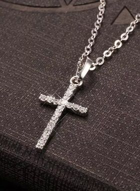 Cross Pendant Rhinestone Inlay Adjustable Necklaces Women So