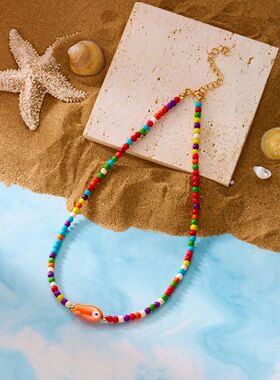 Cute Colorful Ceramic Fish Beaded Necklace For Women Unisex
