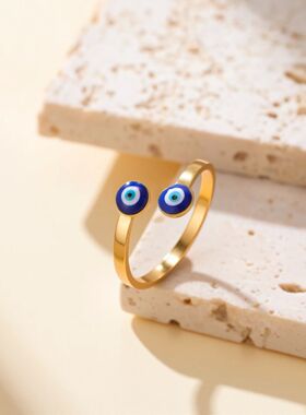 Blue Enamel Evil Eye Anxiety Rings Stainless Steel Adjustabl