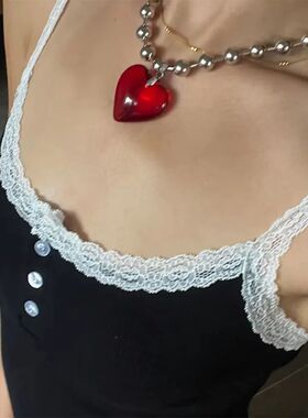 Red Heart Pendant Necklace vintage 80s Aesthetic Love inspir