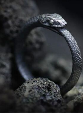 New Simple Trend Punk Black Live Mouth Articulated Snake Rin