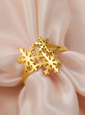 Winter Snowflakes Rings for Women Christmas Stainless Steel