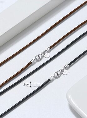 Genuine Italian 2mm Black Leather Cord Chain Necklace for Wo
