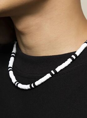 Trendy European Bohemia White Black Soft Polymer Beads Neckl