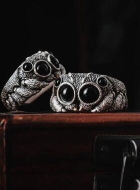Black Agate Jumping Spider Ring Personalized Electroplated C